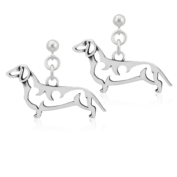 Dachshund Earrings Body Design in Sterling Silver in Dangle Post.
