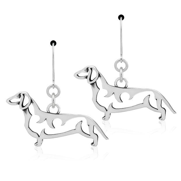 Dachshund Earrings Body Design in Sterling Silver in Leverback.