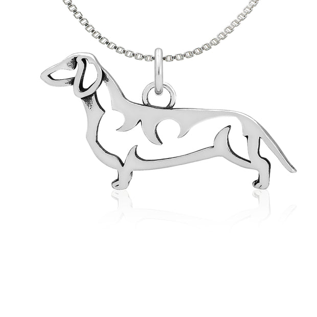 Dachshund Necklace Body Design in Sterling Silver on Box Chain.