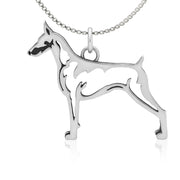 Doberman Pinscher Necklace Body Design in Sterling Silver on Box Chain.