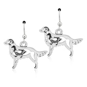 Flat Coated Retriever Earrings Body Design with Duck in Sterling Silver in French Hook.