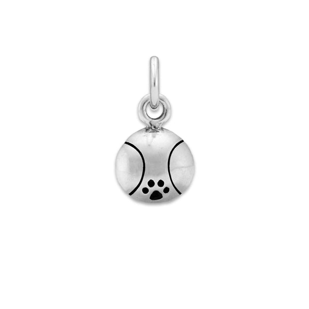 Silver tennis ball pendant with a paw print detail