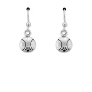 Silver drop earrings with tennis ball and paw print design