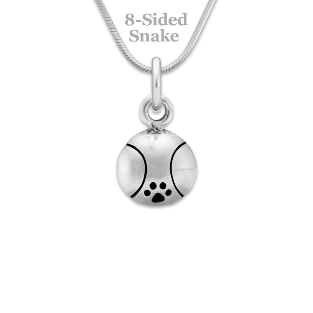 Paw Print Tennis Ball Necklace Pendant In Sterling Silver