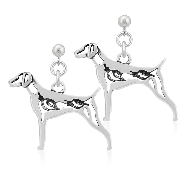 German Shorthaired Pointer Earrings Body Design in Sterling Silver in Dangle Post.