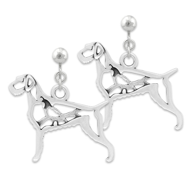 German Wirehaired Pointer Clip-On Earrings Body Design with Quail in Sterling Silver.