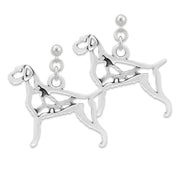 German Wirehaired Pointer Earrings Body Design with Quail in Sterling Silver in Dangle Post.
