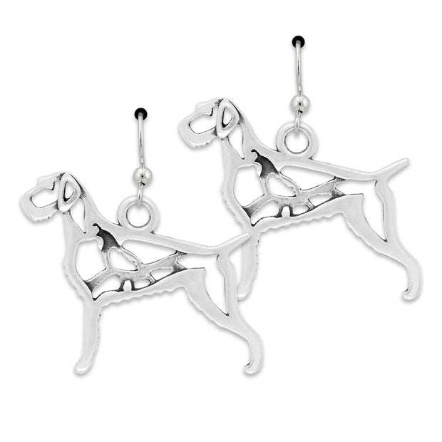 German Wirehaired Pointer Earrings Body Design with Quail in Sterling Silver in French Hook.