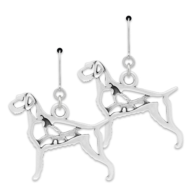 German Wirehaired Pointer Earrings Body Design with Quail in Sterling Silver in Leverback.