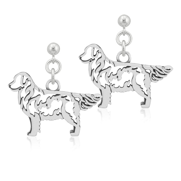 Golden Retriever Earrings Body Design in Sterling Silver in Dangle Post.