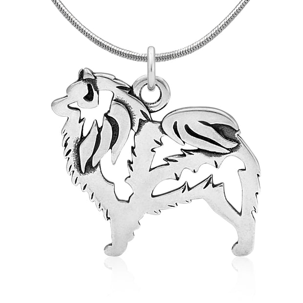 Keeshond Necklace Body Design in Sterling Silver on Snake Chain.