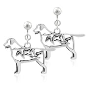 Labrador Retriever Clip-On Earrings Body Design with Ducks in Sterling Silver.