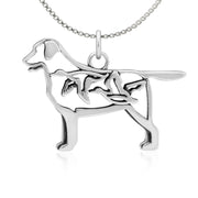 Labrador Retriever Necklace Body Design with Ducks in Sterling Silver on Box Chain.