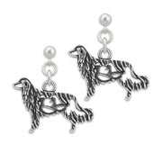 Nederlandse Kooikerhondje Earrings Body Design in Sterling Silver in Dangle Post.