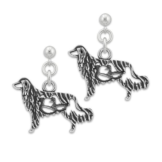 Nederlandse Kooikerhondje Earrings Body Design in Sterling Silver in Dangle Post.