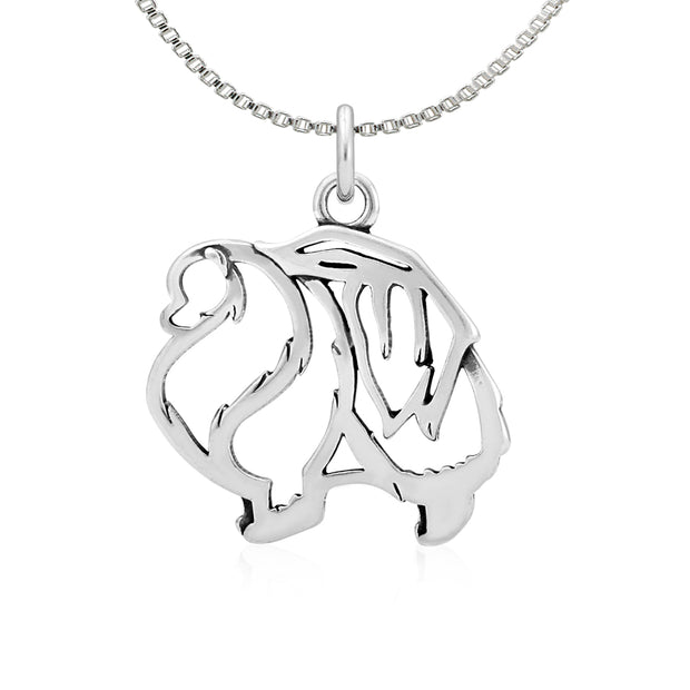 Pomeranian Necklace Body Design in Sterling Silver on Box Chain.