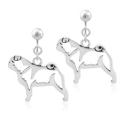 Pug Clip-On Earrings Body Design in Sterling Silver.