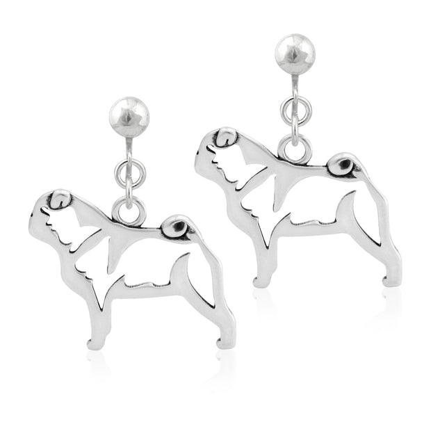 Pug Clip-On Earrings Body Design in Sterling Silver.
