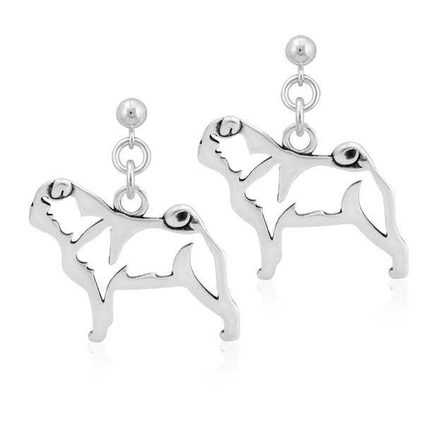 Pug Earrings Body Design in Sterling Silver in Dangle Post.