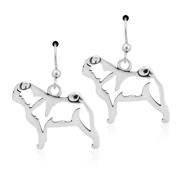 Pug Earrings Body Design in Sterling Silver in French Hook.
