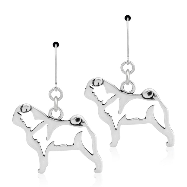 Pug Earrings Body Design in Sterling Silver in Leverback.