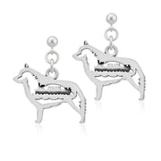 Schipperke Earrings Body Design with Barge in Sterling Silver in Dangle Post.