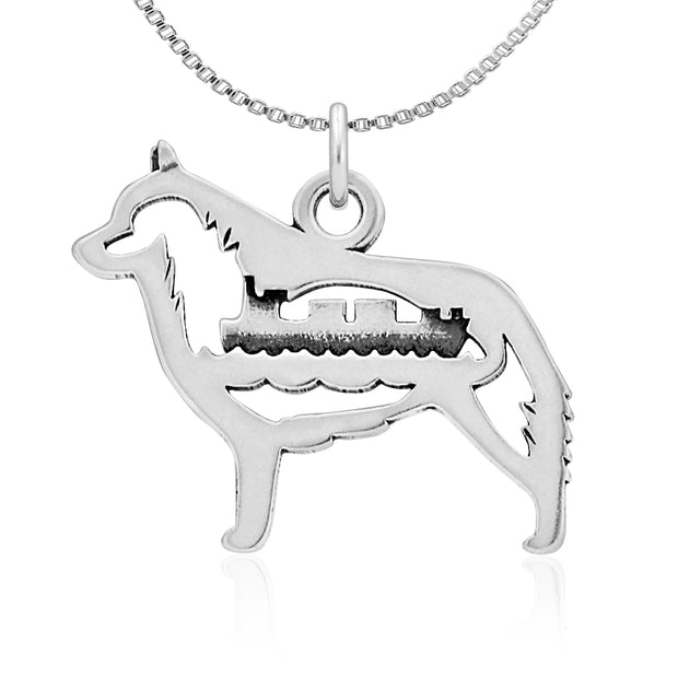 Schipperke Necklace Body Design with Barge in Sterling Silver on Box Chain.