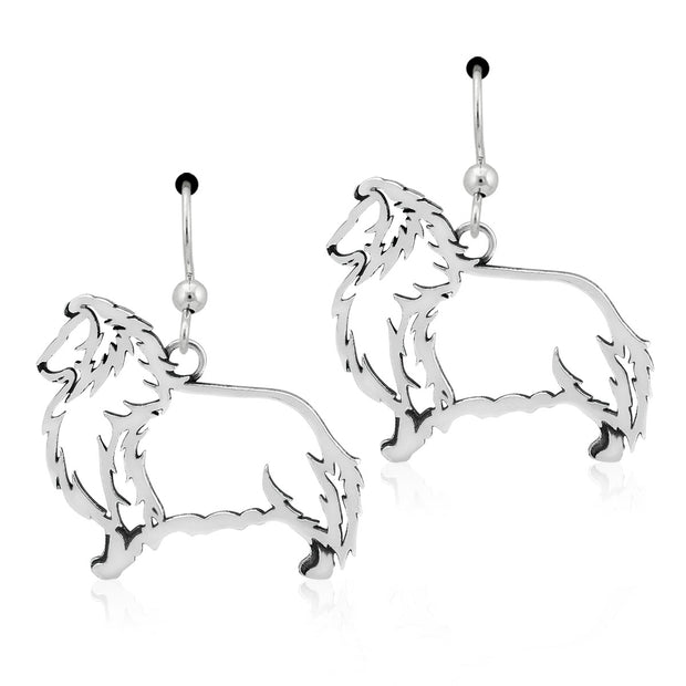 Shetland Sheepdog Earrings Body Design in Sterling Silver in French Hook.