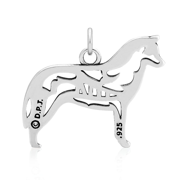 Siberian Husky Pendant with Sled in Body in Sterling Silver Back Side View.