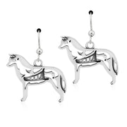 Siberian Husky Earrings with Sled in Body in Sterling Silver in French Hook.