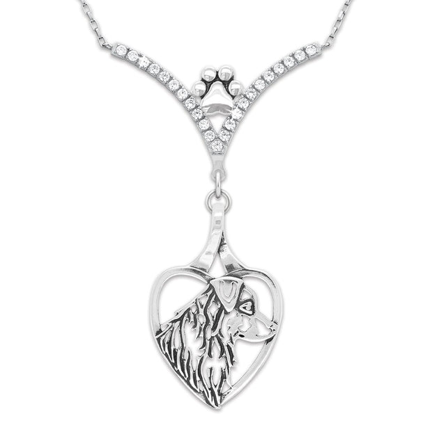 Cubic Zirconia Australian Shepherd Heart Necklace, Head
