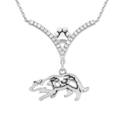 Border Collie Necklace Crouching Body Design with Sheep in V-Shaped Cubic Zirconia and Sterling Silver Chain with Pawprint.