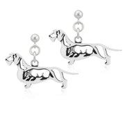 Wirehaired Dachshund Earrings Body Design with Badger in Sterling Silver in Dangle Post.
