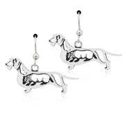 Wirehaired Dachshund Earrings Body Design with Badger in Sterling Silver in French Hook.