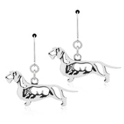 Wirehaired Dachshund Earrings Body Design with Badger in Sterling Silver in Leverback.
