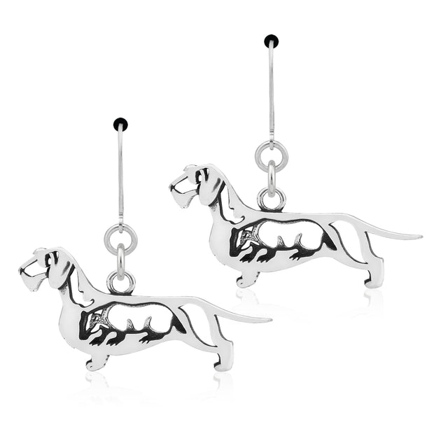 Wirehaired Dachshund Earrings Body Design with Badger in Sterling Silver in Leverback.