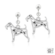 Airedale Terrier clip-on earrings in sterling silver, Stylish Airedale Terrier bling