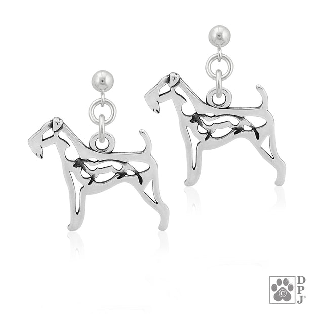 Airedale Terrier earrings in sterling silver on dangle post style, Handcrafted Airedale Terrier jewelry 