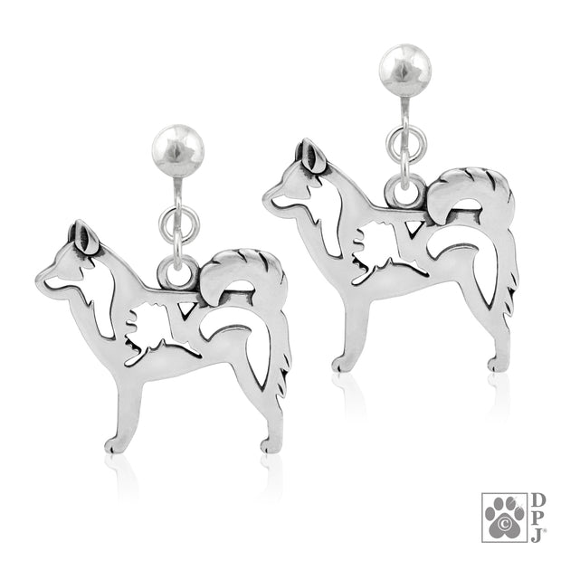 Alaskan Klee Kai clip-on earrings in sterling silver, Stylish Alaskan Klee Kai bling