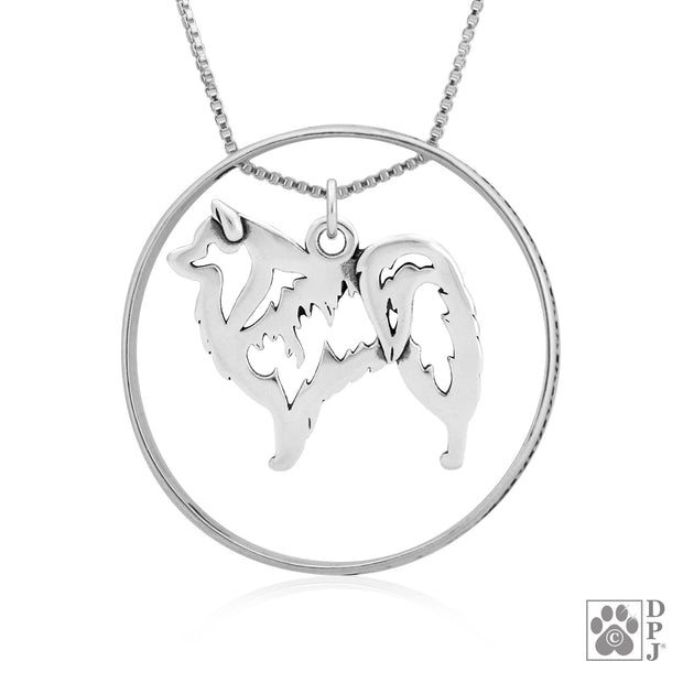 Sterling Silver American Eskimo Necklace w/Paw Print Enhancer, Body