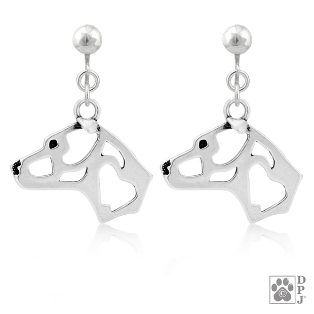 Sterling silver American Staffordshire Terrier clip on earrings head study, American Staffordshire Terrier jewelry