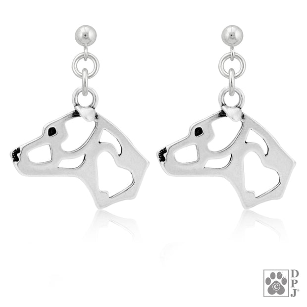 Sterling silver American Staffordshire Terrier earrings head study on dangle posts, Pit Bull earrings with natural ear