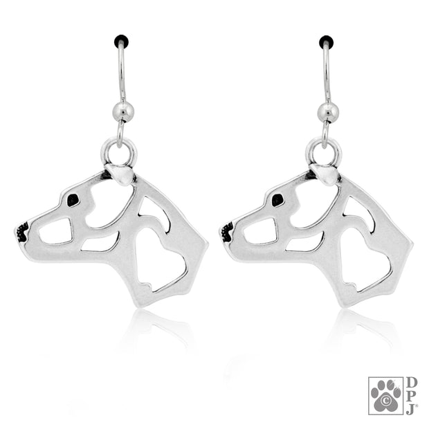 Sterling silver American Staffordshire Terrier earrings head study on french hooks, Pit Bull earrings with natural ear 