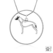 Sterling Silver American Staffordshire Terrier Necklace w/Paw Print Enhancer, Body