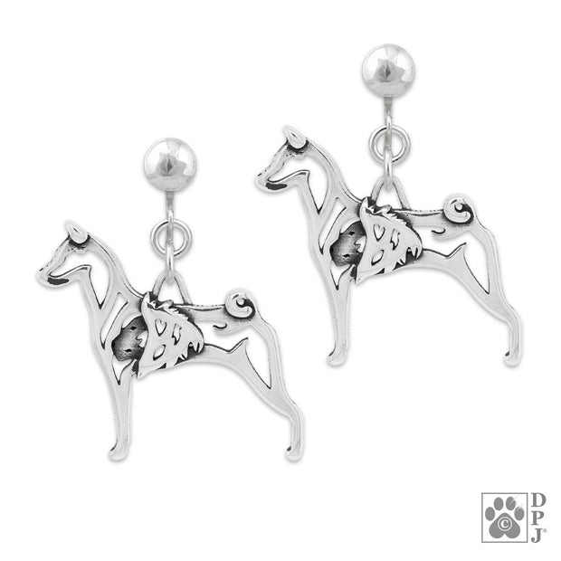 Basenji clip-on earrings in sterling silver, Stylish Basenji bling