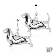 Basset Hound earrings in sterling silver on french hooks, Best Basset Hound gift ideas