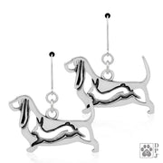 Basset Hound earrings in sterling silver on leverbacks, Top rated Basset Hound gifts