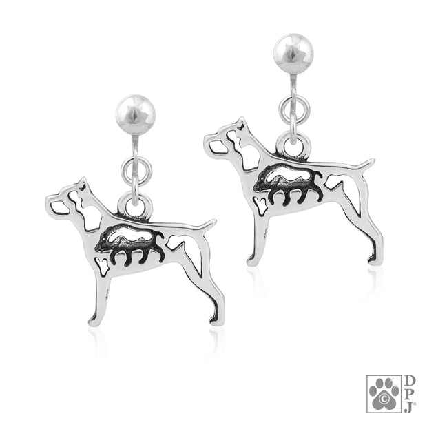 Cane Corso clip-on earrings in sterling silver, Stylish Cane Corso bling