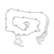 Cat Ankle Bracelet In Sterling Silver, Cat Jewerly