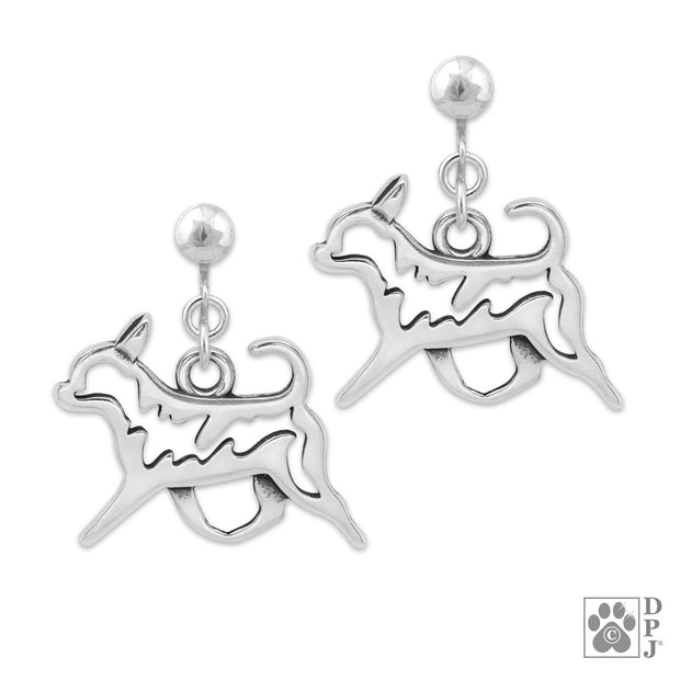 Chihuahua clip-on earrings in sterling silver, Stylish Chihuahua bling